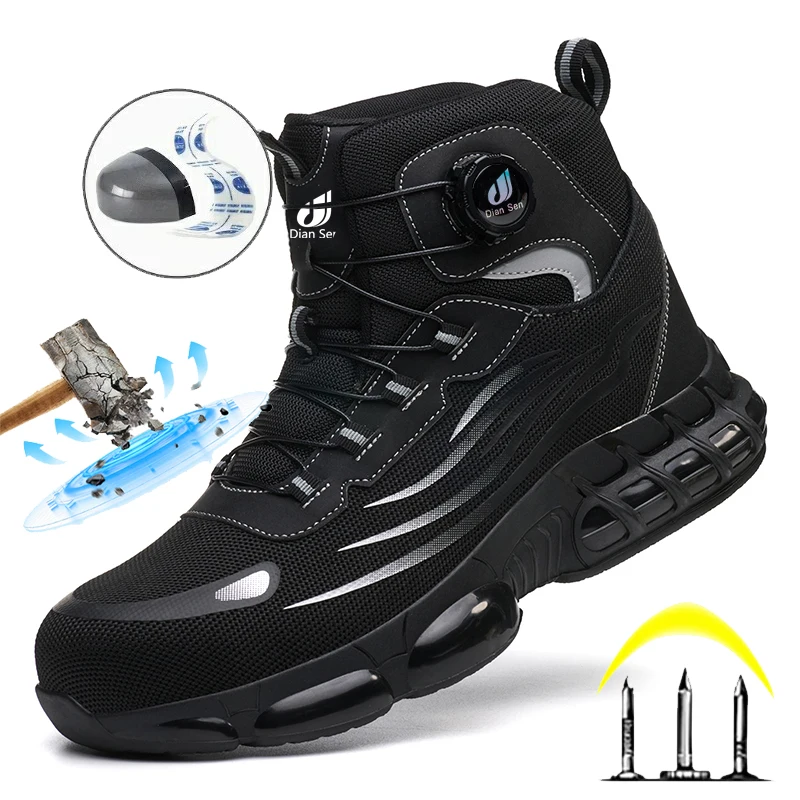 Rotating Button Safety Shoes Men Anti-smash Anti-puncture Protective Work Shoes Fashion Men Sport Shoes Outdoor Security Boots