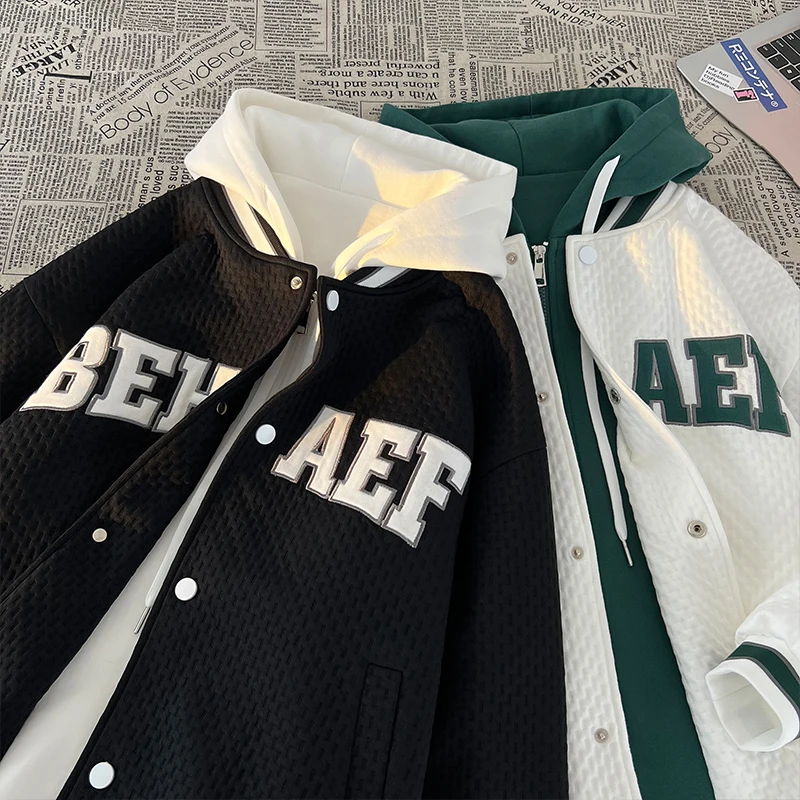 

Loose Men's Baseball Jaet Fake Two-Piece Spring Autumn Trendy Flight Jaet American Vintage Design Casual Youth Faion