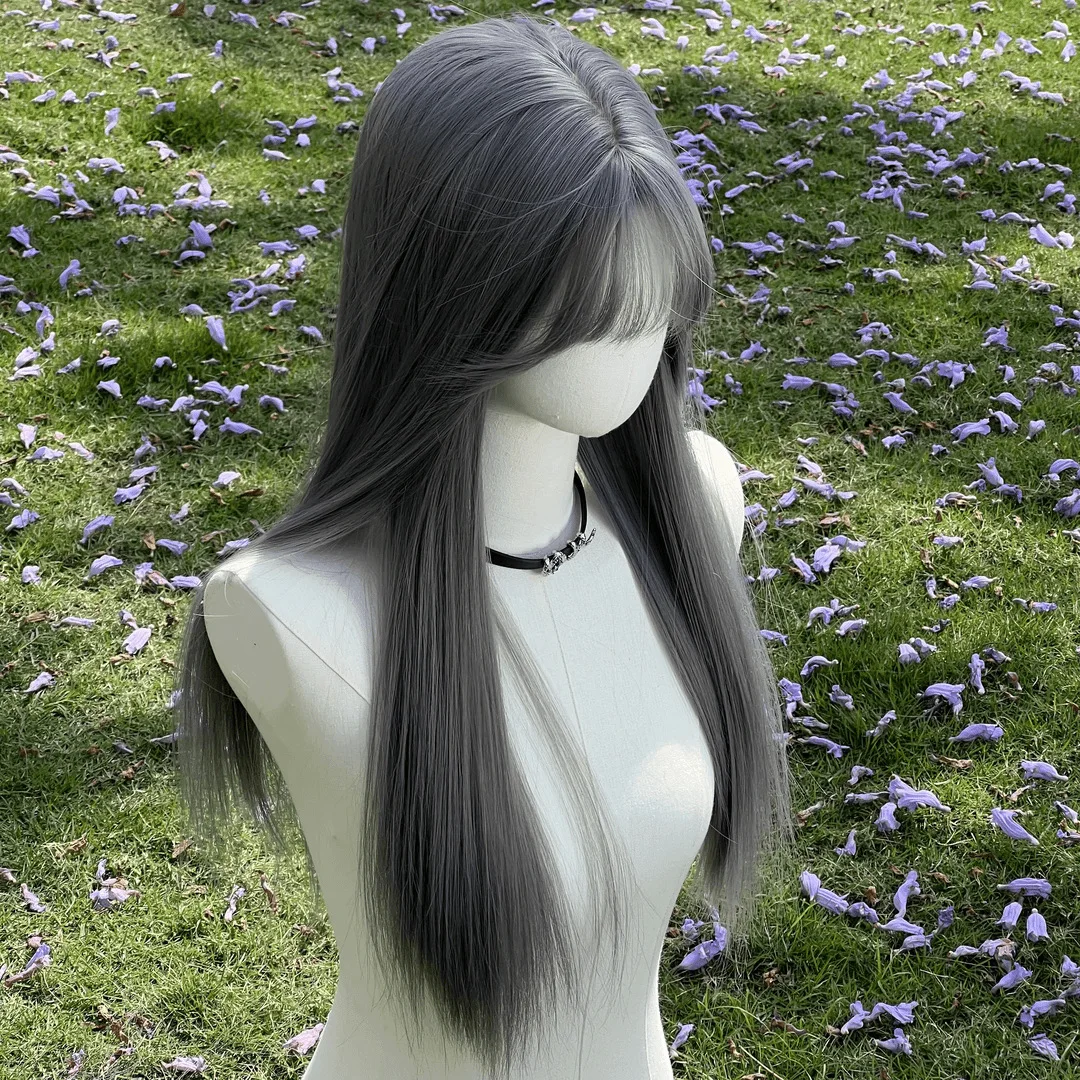 Grandma Gray Wig Stylish And Elegant With A Natural-looking Air Bangs And Long Straight Hair Seamless Realistic Full Hair Wig