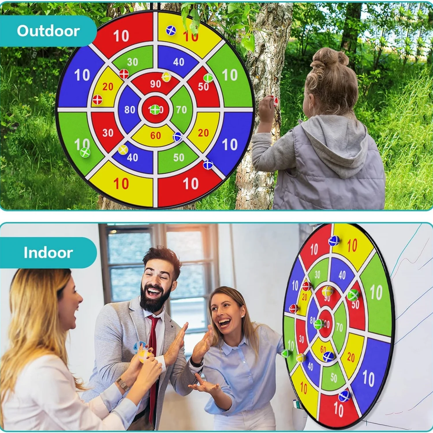 29" Kids Dart Board with Sticky Balls Large Indoor/Outdoor Fun Party Game Toy for Boys Birthday Play image 4