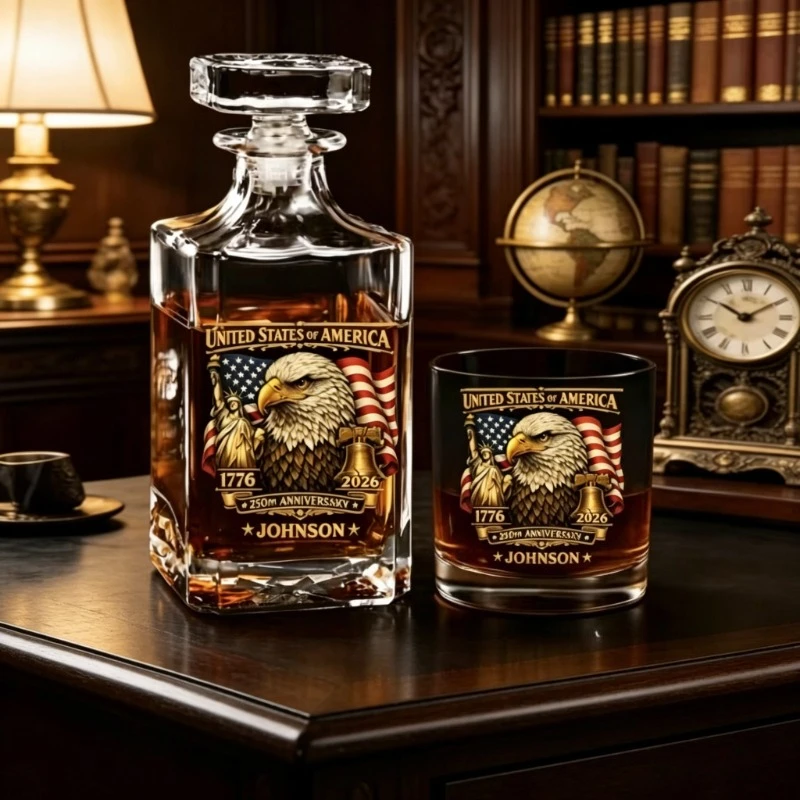 1776-2026 US 250th Anniversary Eagle Whiskey Decanter & Glass Barware Set