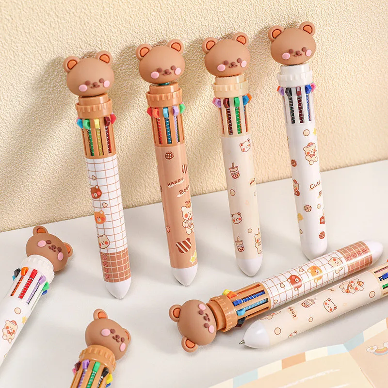 1/5/10pcs  10 color kawaii teddy bear cartoon press pen multi-color color pen student supplies stationery press ballpoint pen