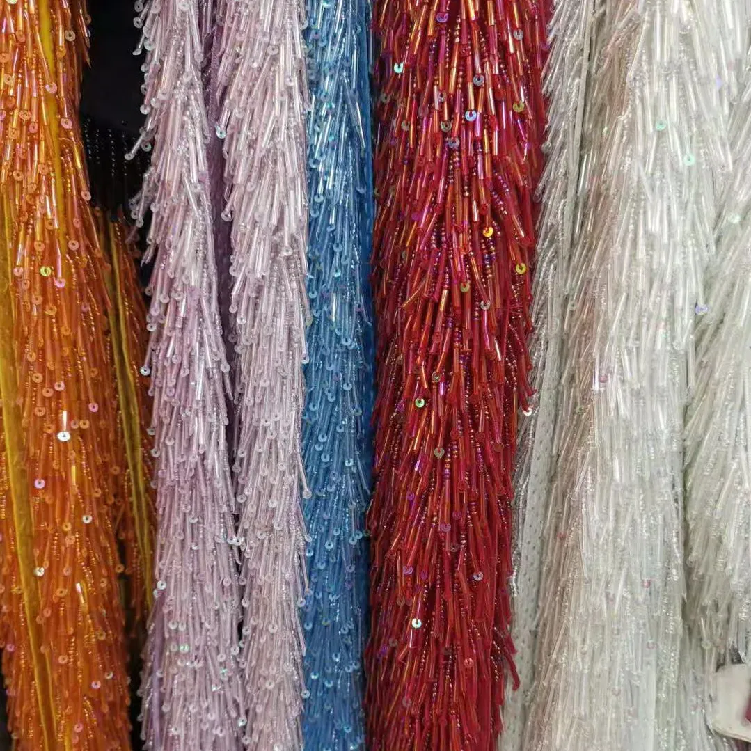 5Yards Long Bulk Beaded Rhinestone Fringe 2.5cm Width Glass Tube Fringe Tassel Lamp Costume Trim Crafts Bead Tube Clothing Decor