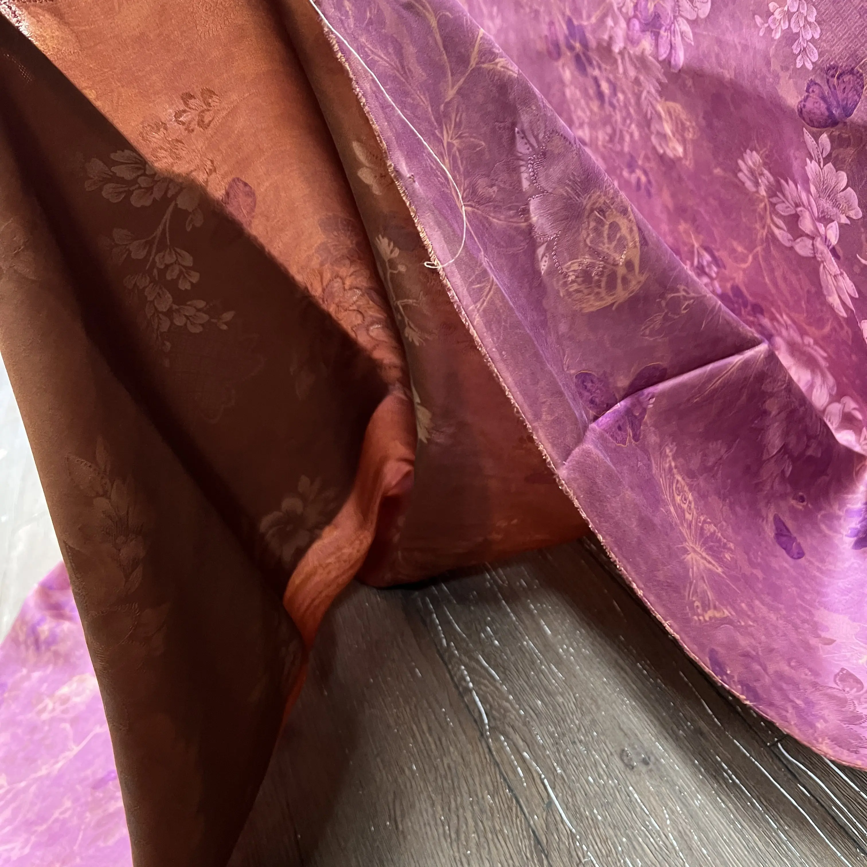 Silk Flower Gambiered Guangdong Silk Cloth Silk Violet Cheongsam Dress Young Version Fragrant Cloud Yarn Fabric