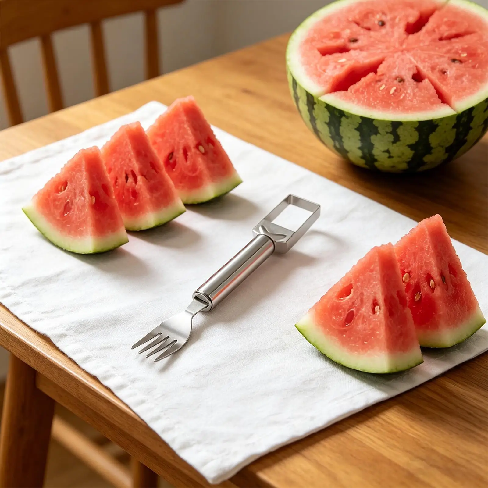 

Watermelon Cutter Double Headed Fruit Fork Stainless Steel Fruit Cutter For Kitchen Home Picnic Barbecue Outdoor Dining Camping