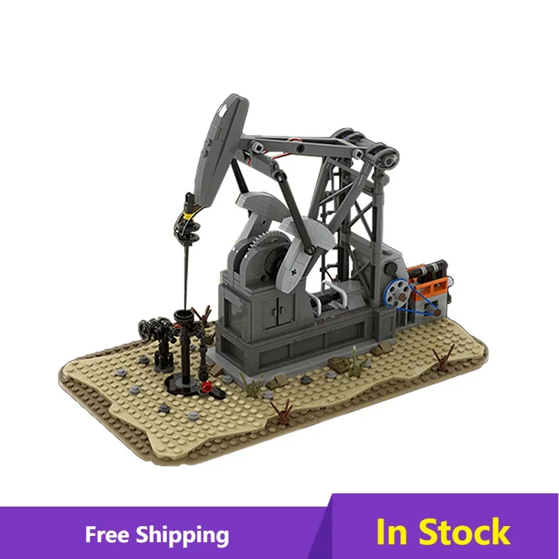 MOC Excavating Machinery Functioning Oil Pump Jack (Oil Derrick) Building Blocks High-tech Model Bricks Toys For Children Gifts