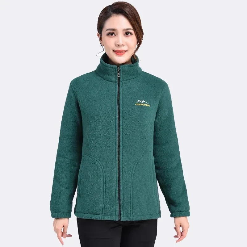 New Autumn Winter Women Jackets Middle-Aged Elderly Coat Mother Wear Polar Fleece Outcoat Ladies Loose Stand Collar Cardigan Top