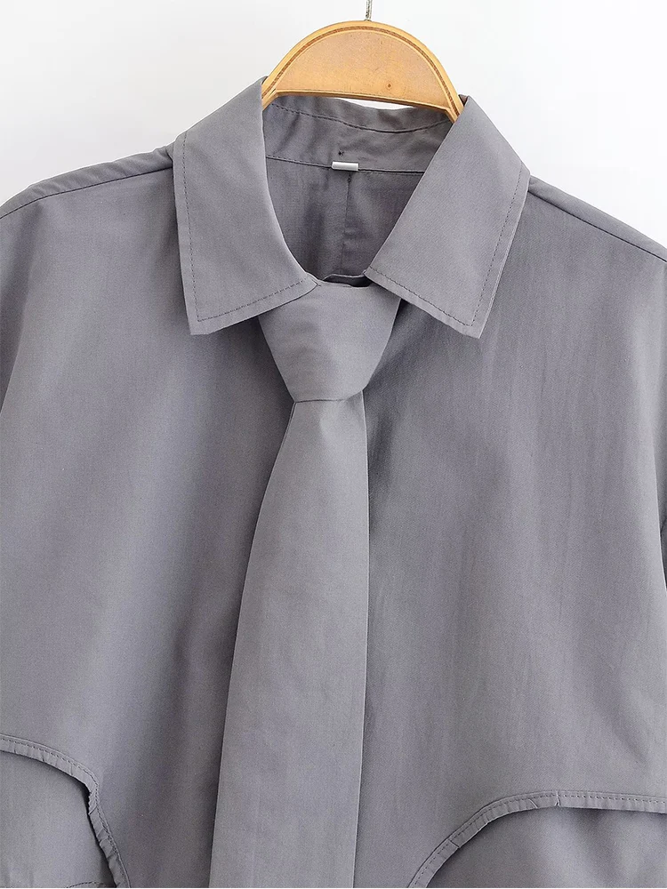 ヨーロッパスタイルの新しい婦人服、ファッショナブルで多用途、エレガントな無地のクールなショートシャツ、タイ付きトップス