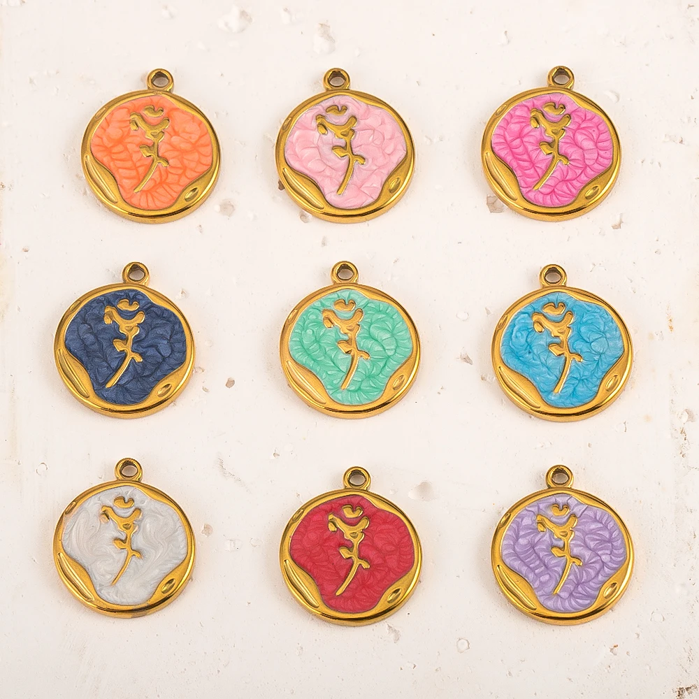 2/5pcs Stainless Steel Enamel Flower Pendants Charms For DIY High Quality Jewelry Making Bracelet Necklace Accessories Wholesale