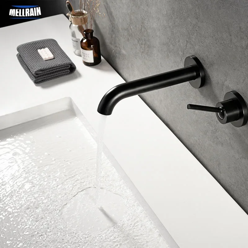 

Elegance Wall Mounted Basin Faucet Black/Chrome Plated/Brushed Rose Bathroom Soild Brass Water Mixer Vertical Handle Design