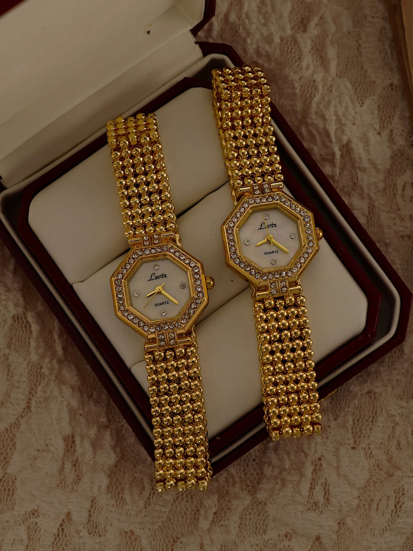 1 new gold ladies quartz watch octagonal case inlaid with rhinestones stainless steel strap design niche ladies waterproof watch