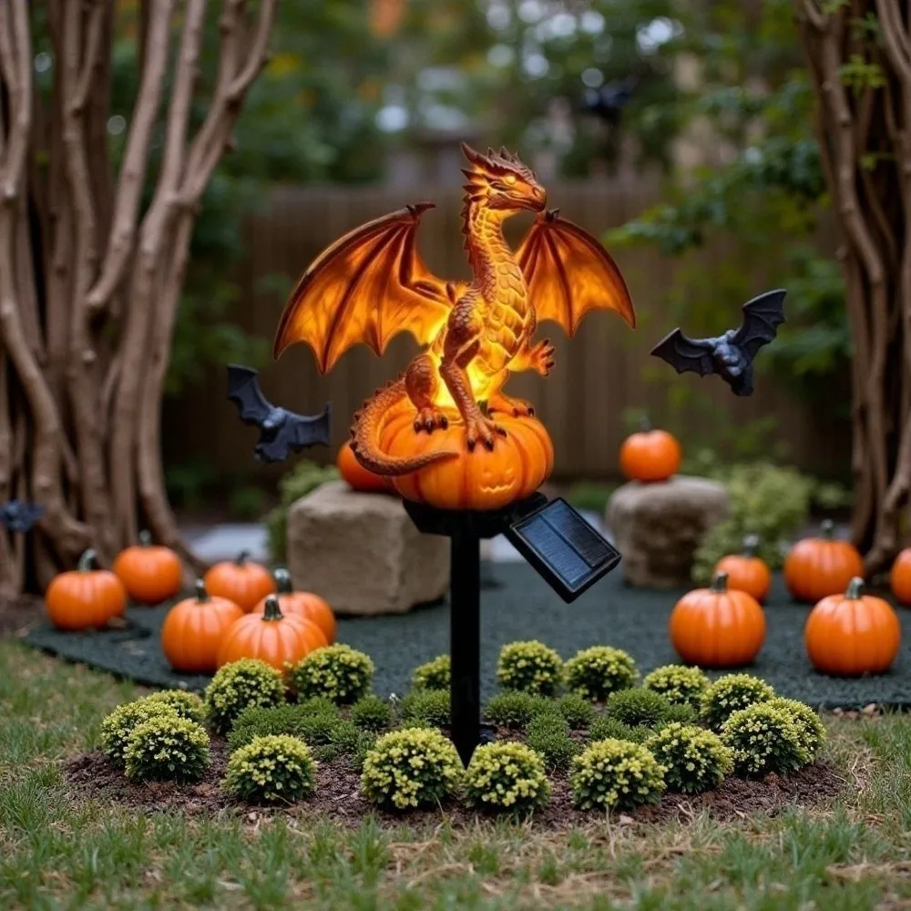 Soft Warm Glow Dragon Solar Garden Light Medieval Fantasy Dragon Statue Solar Dragon Stake Light Animal Gothic Shape