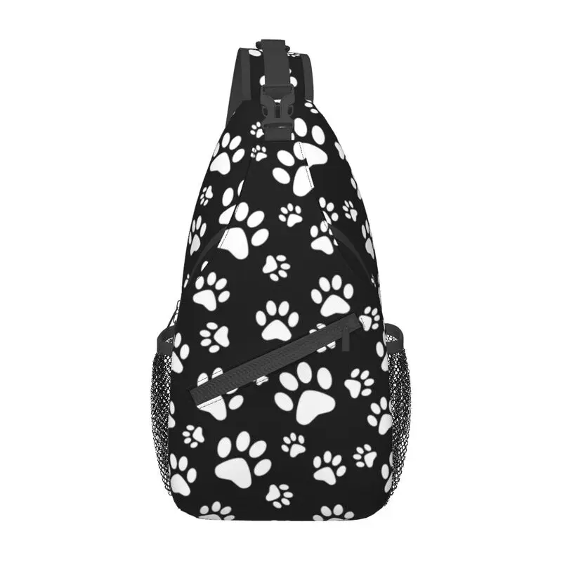 Custom Dog Paw Print Love Pattern Best Gift Sling Chest Bag Animal Footprint Crossbody Shoulder Backpack for Men Hiking Daypack