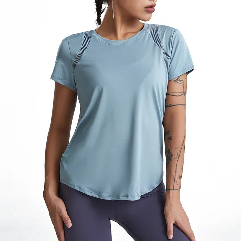 Loose Yoga Clothes Tops Short-Sleeved Running Quick-Drying Clothes T-Shirts Short Sports Hollow Fitness Clothes Women\'s