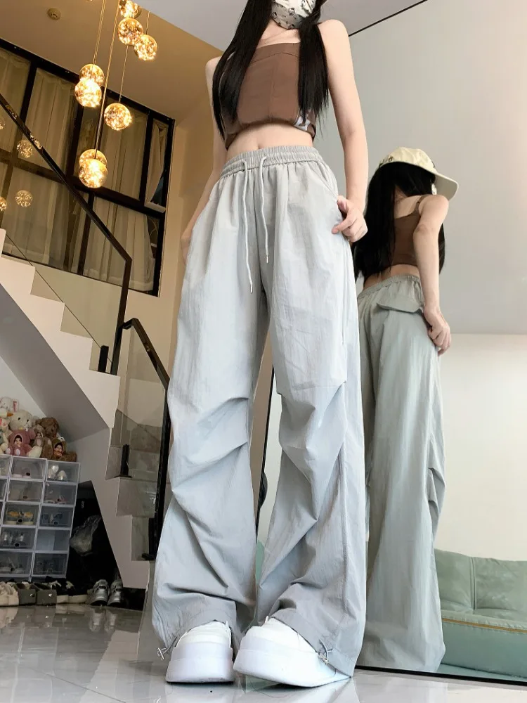 Deeptown Y2k Vintage Streetwear Cargo Pants Women Korean Style Casual Hip Hop Solid High Waist Loose Sweatpants Summer 2024