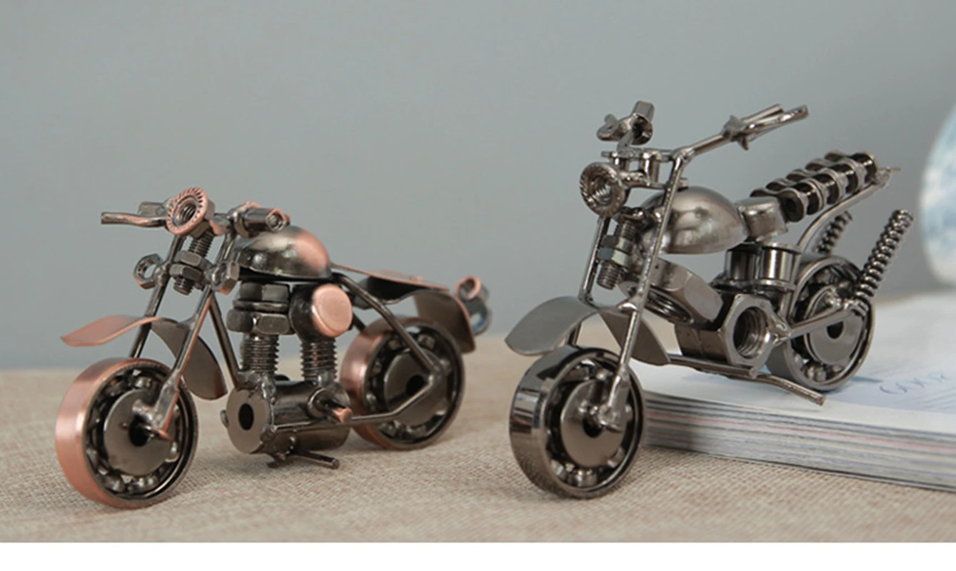 Handmade Small Bronze and Silver Motorcycle Model, Motorbike Prop, Retro Motor Figurine, Iron Boy Gift, Kid Toy, Hm Office Decor