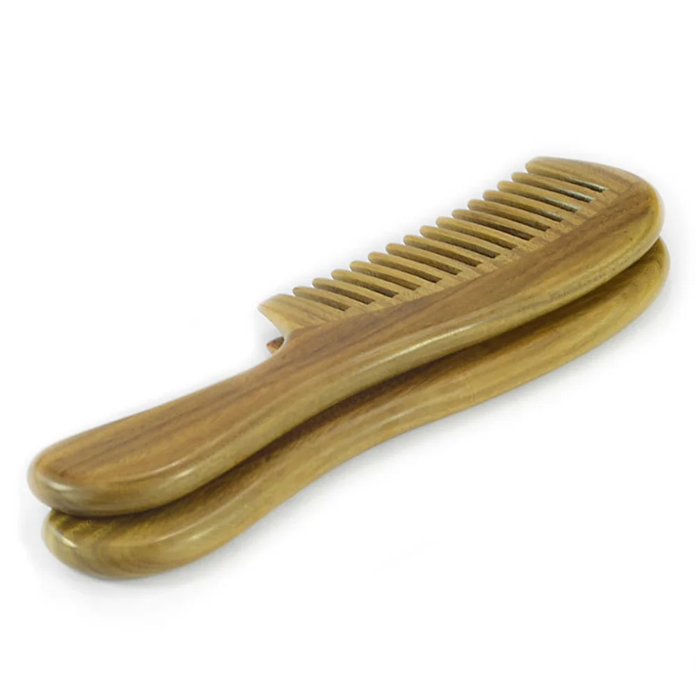 

Green Sandalwood Comb 20 Cm Natural Texture Anti-Static Hair Care Massage Wooden Hair Comb for Scalp Stimulation