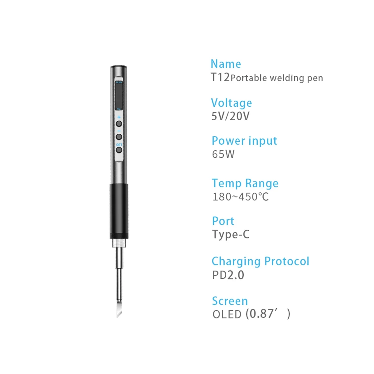 

PTS100 T12 5-20V PD65W Portable Electric Soldering Iron Metal Body Temperature Adjustable Solder Welding Station,T12-I