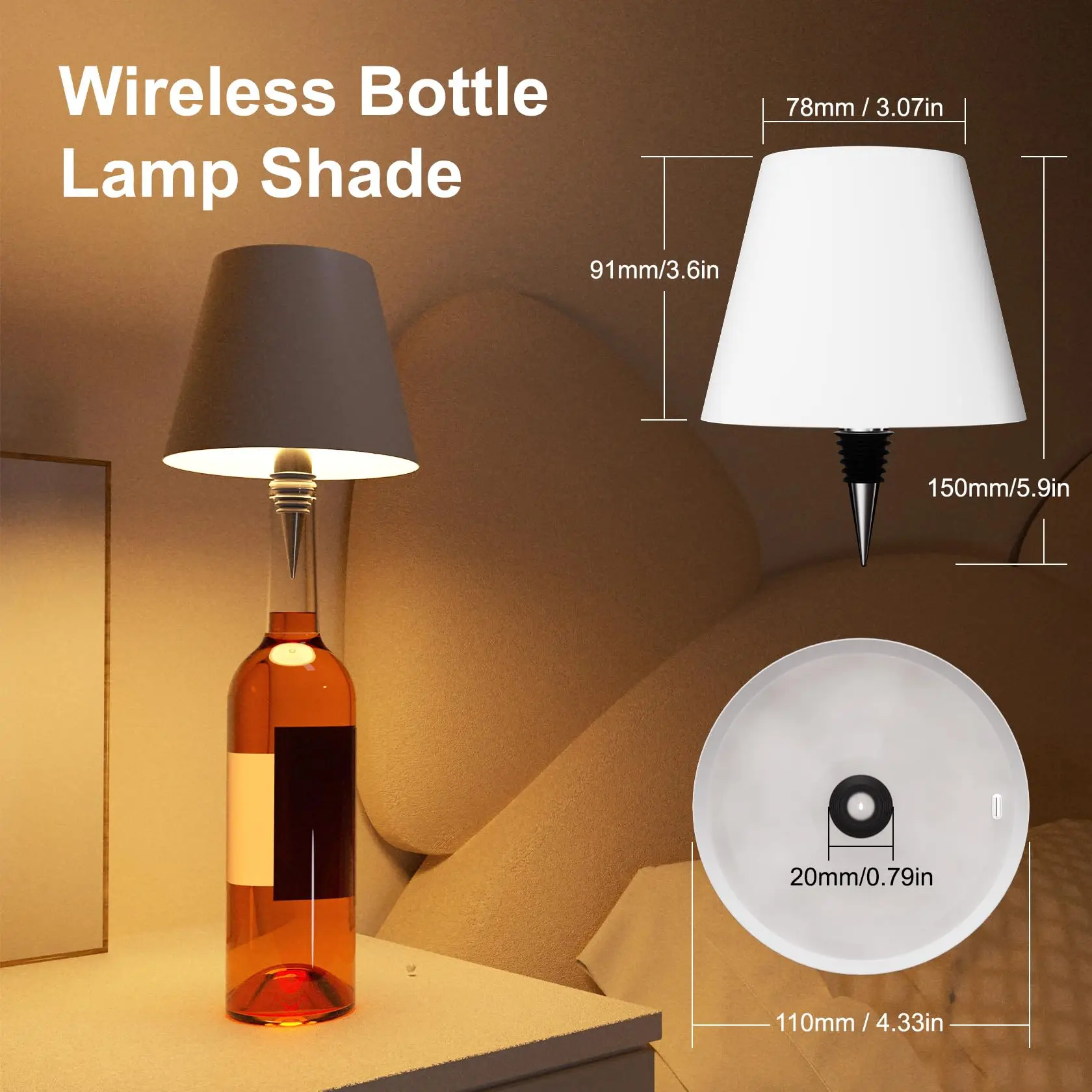 أضواء زجاجة النبيذ 3 ألوان USB غطاء مصباح زجاجة لاسلكي مع ضوء ستبليس يعتم أضواء LED لزجاجة الخمور القابلة لإعادة الشحن