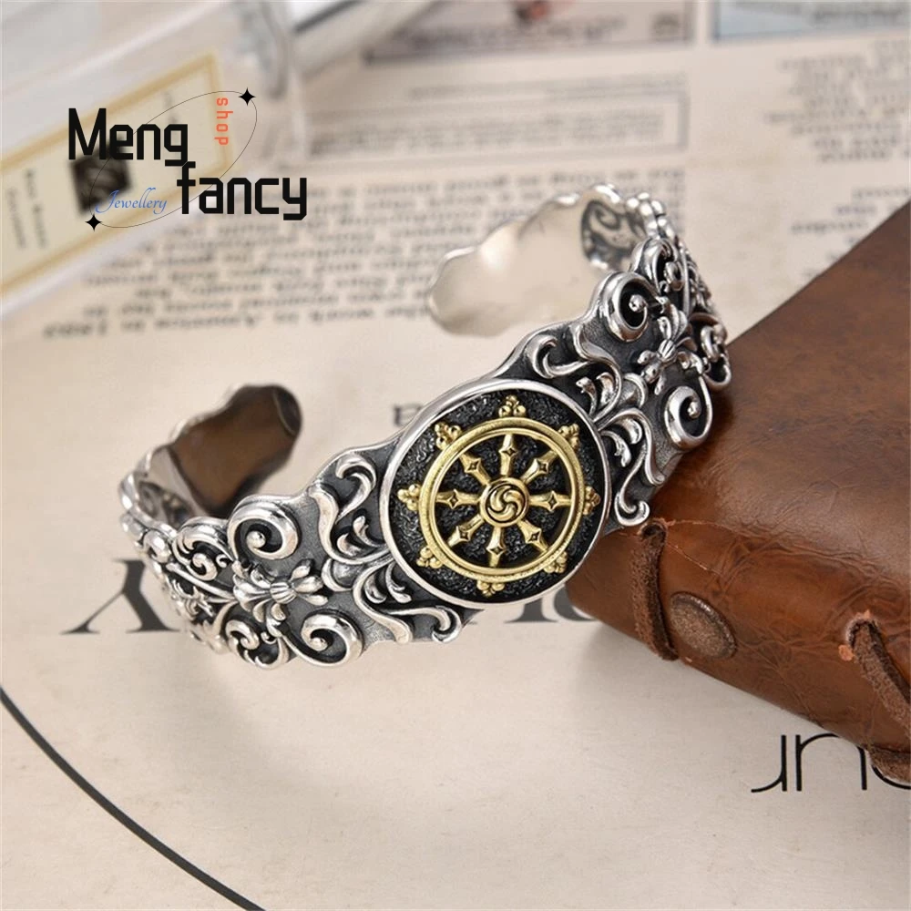 

Ethnic Tide Wind Tang Grass Pattern Treasure Wheel Thai Silver Bangle Exquisite High-grade Couple Handicraft Fashion Jewelry