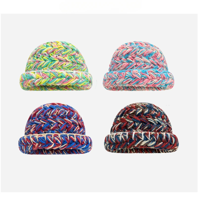 Mixed Color Thick Thread Knitted Hat Children Autumn and Winter Versatile Warm Ear Protection Bucket Hat