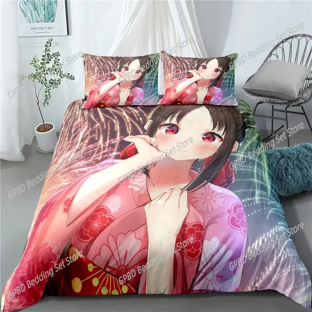 Anime Kaguya-sama Love is War Miyuki Shirogane Bedding Set 3D Printed Suitable for Bedroom Duvet Cover Set With Pillowcases Kids