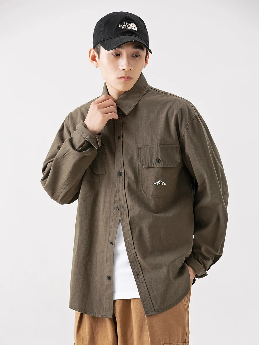 

Мужская повседневная рубашка свободного кроя с длинным рукавом, большие размеры, 300 Pou, с японской горной вышивкой, модный американский бренд