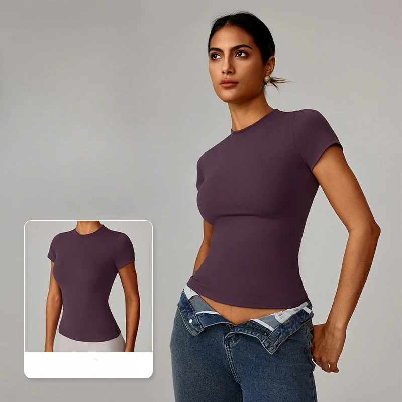 

2026 Women Spring Quick Dry Yoga T Shirt Short Sleeve Breathable Fitness Top for Outdoor Running Sports Gym