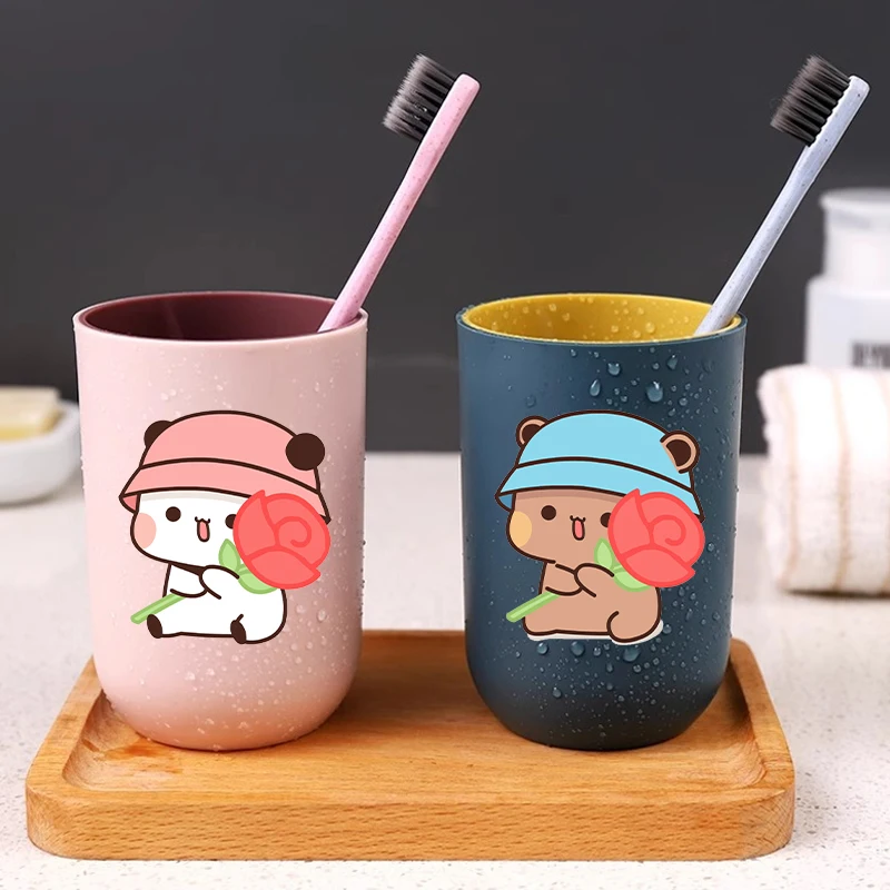 

Bubu One Two Bear Couple Good-looking Toothbrush Cup Anime Cartoon Printed Cute Tooth Glass Men Women Fashion mouthwash cups