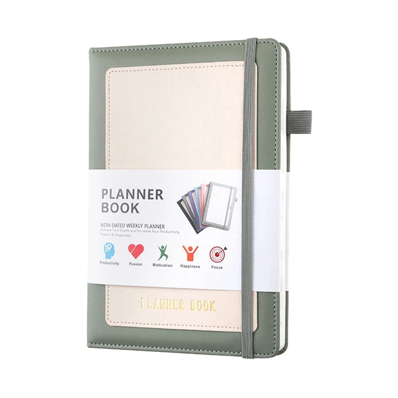 Блокнот Week Planner 2024 с полиуретановой обложкой, средний (A5), твердый переплет, 5,9x8,4 дюйма, зеленый, прочный, простой в использовании