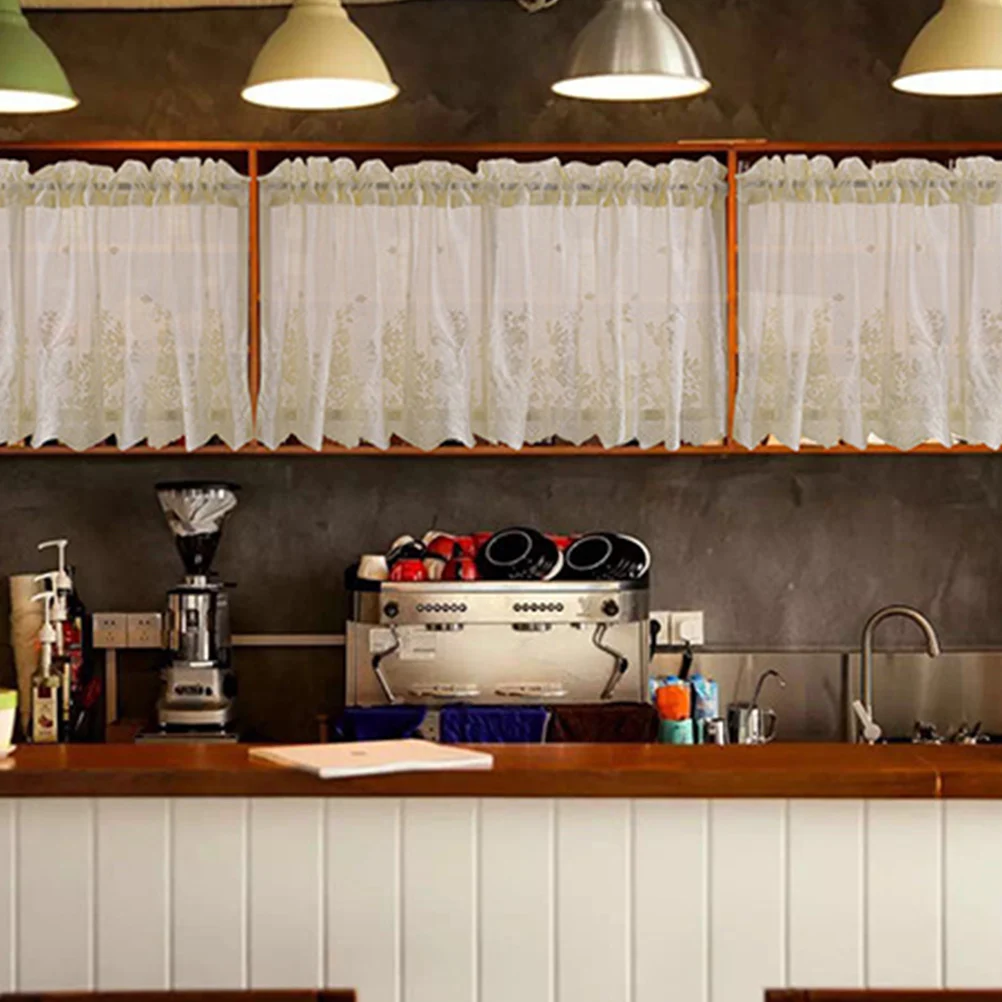Rideaux en dentelle 74x61cm, rideau de fenêtre court blanc pour cuisine, salle de bains, balcon, demi-rideau, lumière résistante au soleil