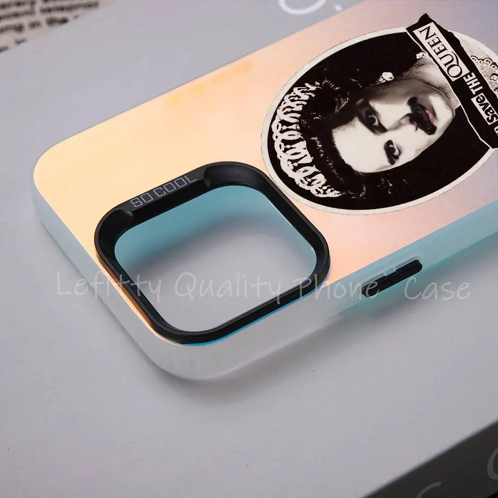 حافظة هاتف Q-Queen Band Rock لهاتف آيفون 16 15 14 13 12 11 Pro Max غير لامع أورورا متعدد الألوان ليزر معدني متدرج Funda #2