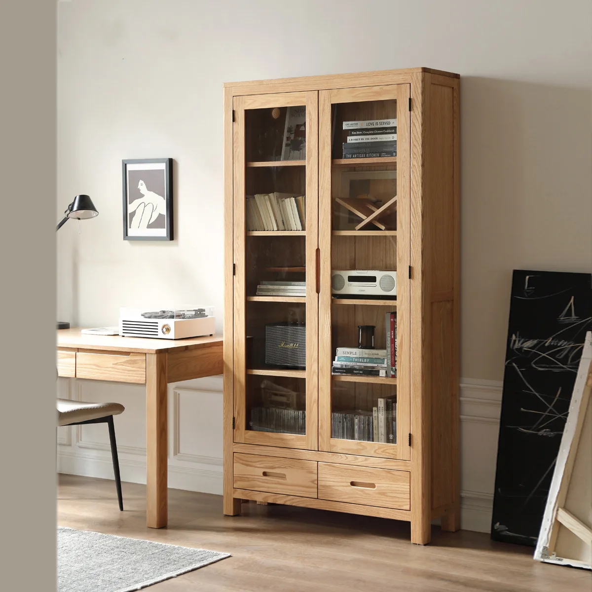 

Solid wood bookcase with glass free combination locker, household lattice display cabinet, integrated whole wall bookshelf