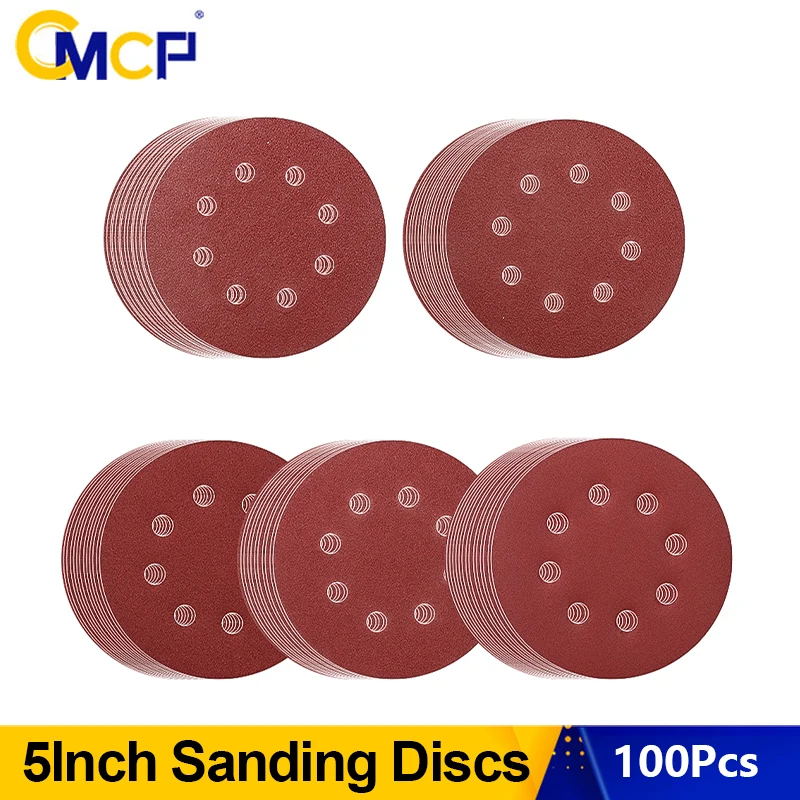 

CMCP 100pcs 8 Hole 125mm Sandpaper 40-3000 Grit Sanding Discs Woodworking Metal Grinding Disc Abrasive Polishing Tool