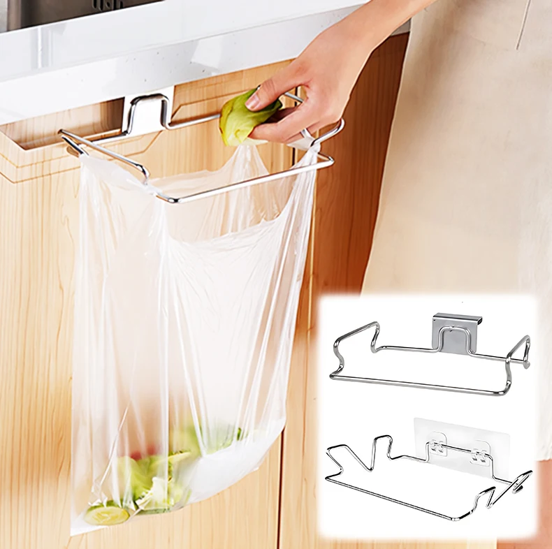 Stainless Steel Kitchen Garbage Rack - Door Mount Bag Holder, Space-saving Closet Garbage Collection Organizer