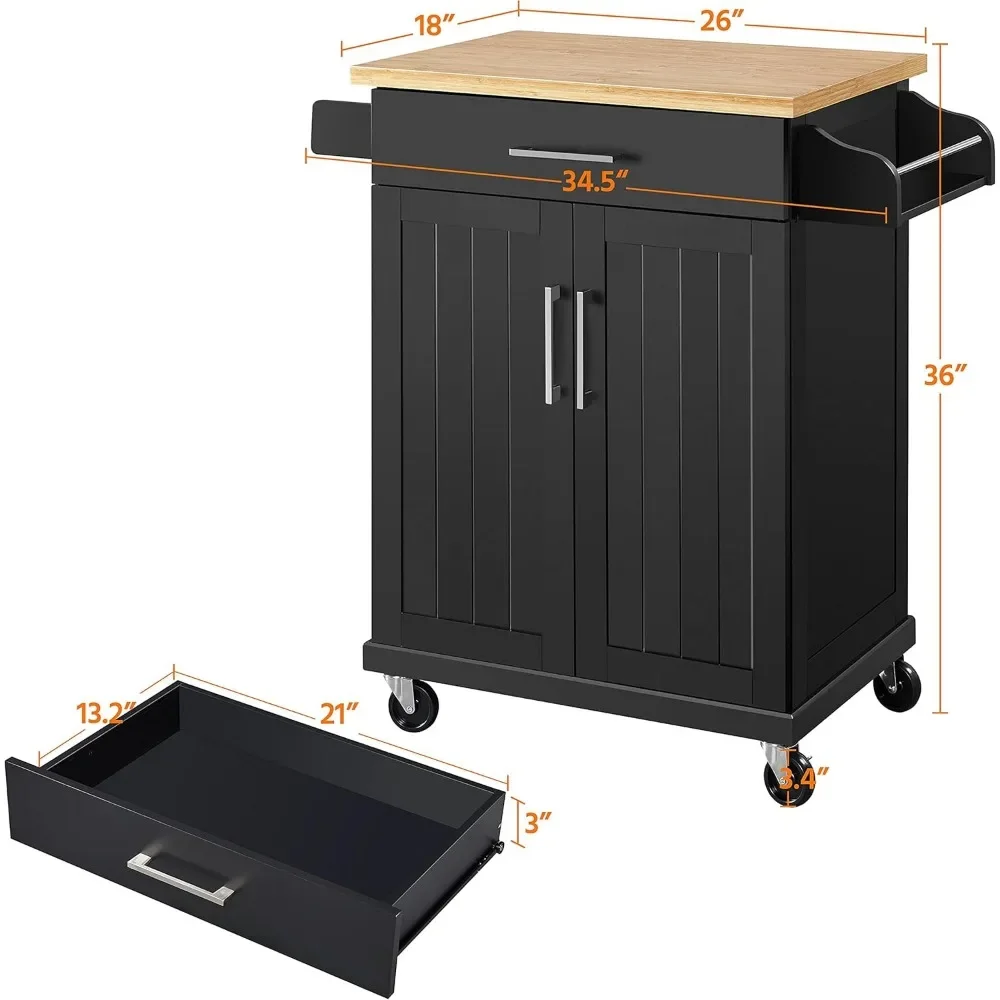 Kitchen Island On Wheels with Storage Cabinet and Drawer, Kitchen Trolley Cart with Spice Rack and Towel Bar for Dining Room image 4