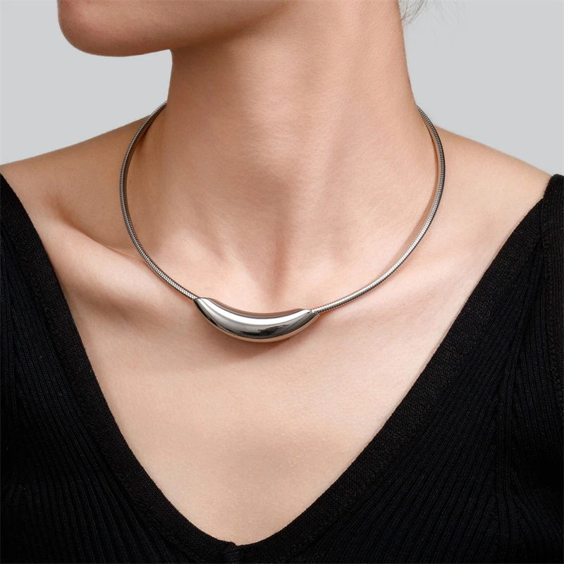 Kuziduocai Waterproof Stainless Steel Popular Choker Light Necklace Women Statement Metal 18K Gold Plated Trendy Fashion Jewelry