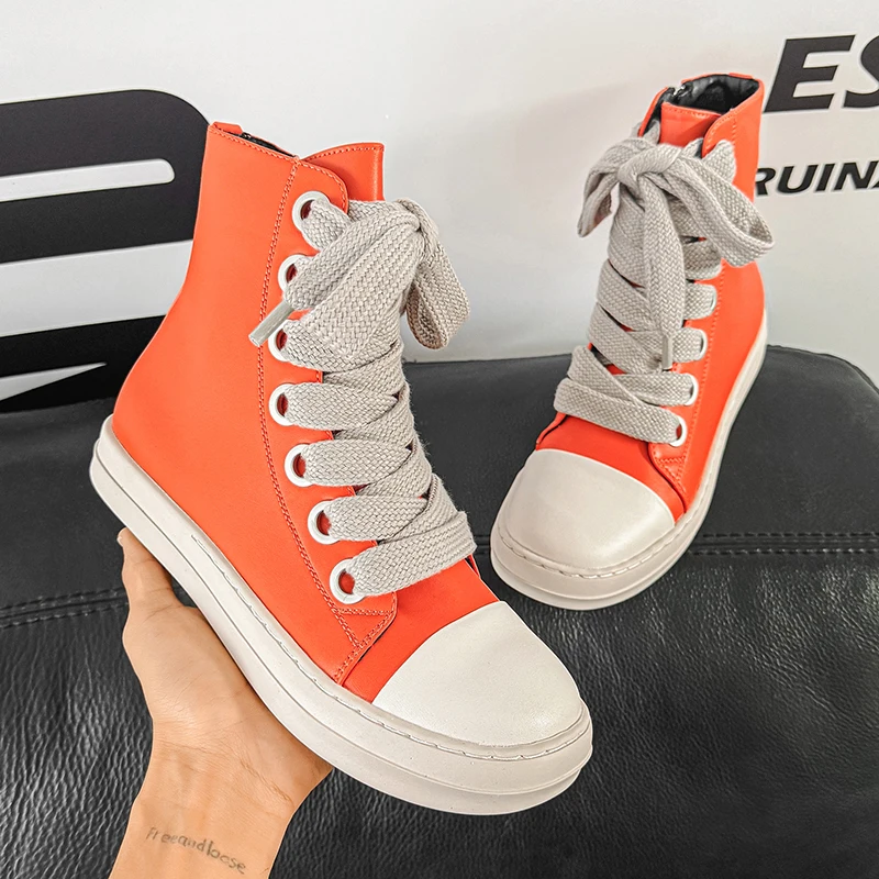 Original Pink Men High-top Sneakers Zip Designer Skateboard Shoes Men Women Fashion Autumn Ankle Boots Leather Casual Sneaker view 4