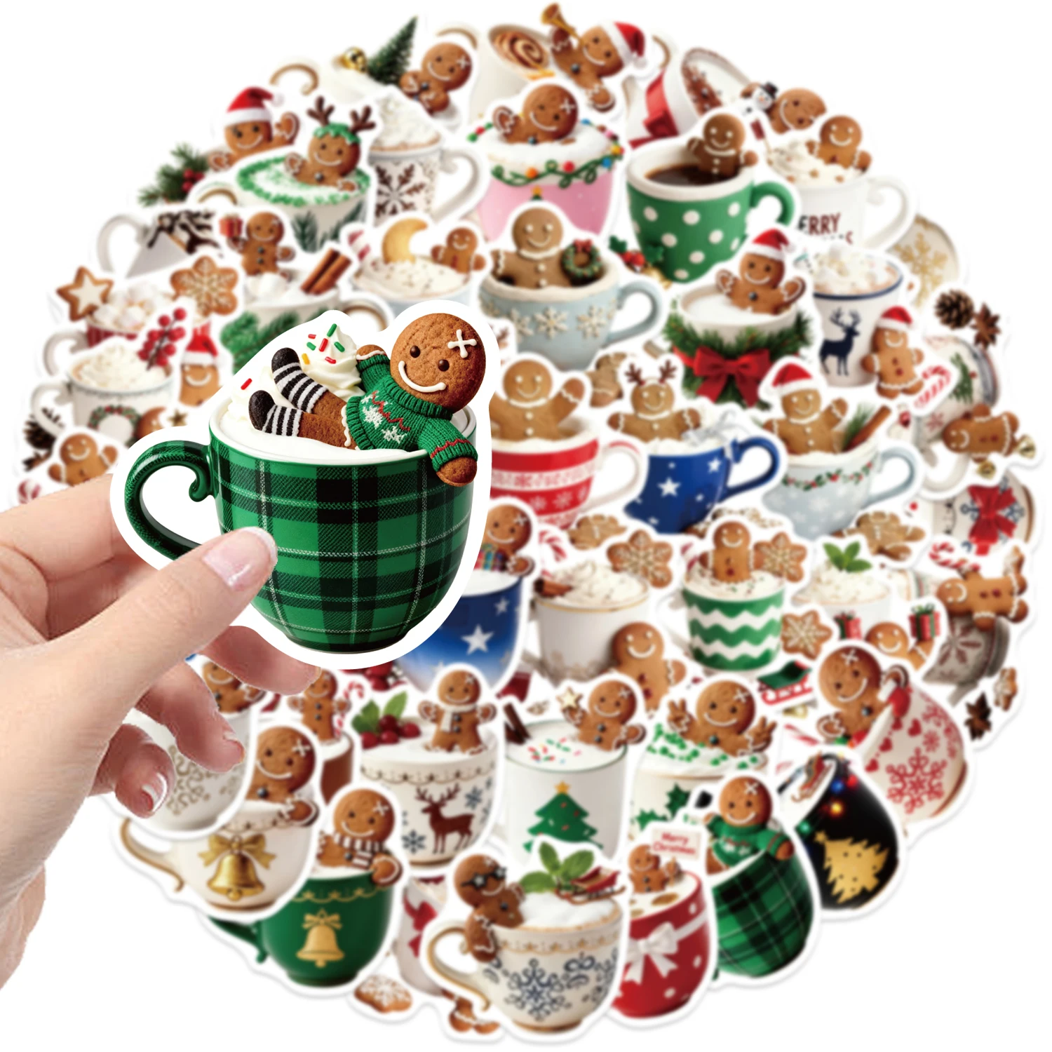 50 adesivi natalizi per tazze di caffè, omni di pan di zenzero, graffiti, custodia decorativa per telefono, tazze, chitarre, decalcomania regalo impermeabile creativa