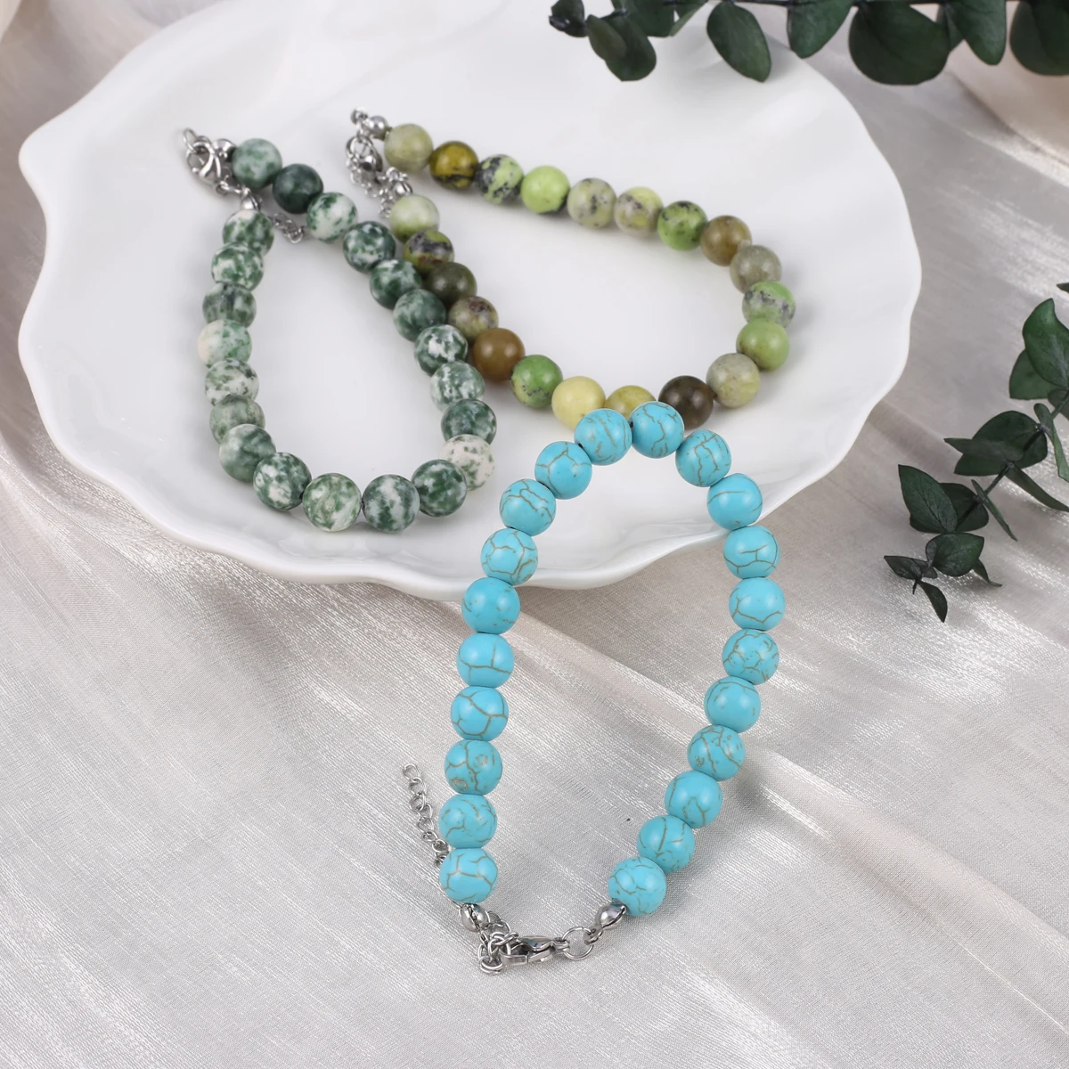 Hot Sale Bracelet Natural Stone Fluorite/Turquoise/Agates Beads 8 x 8 MM For Birthday Love Romantic Gift Chain Length 18+5 cm