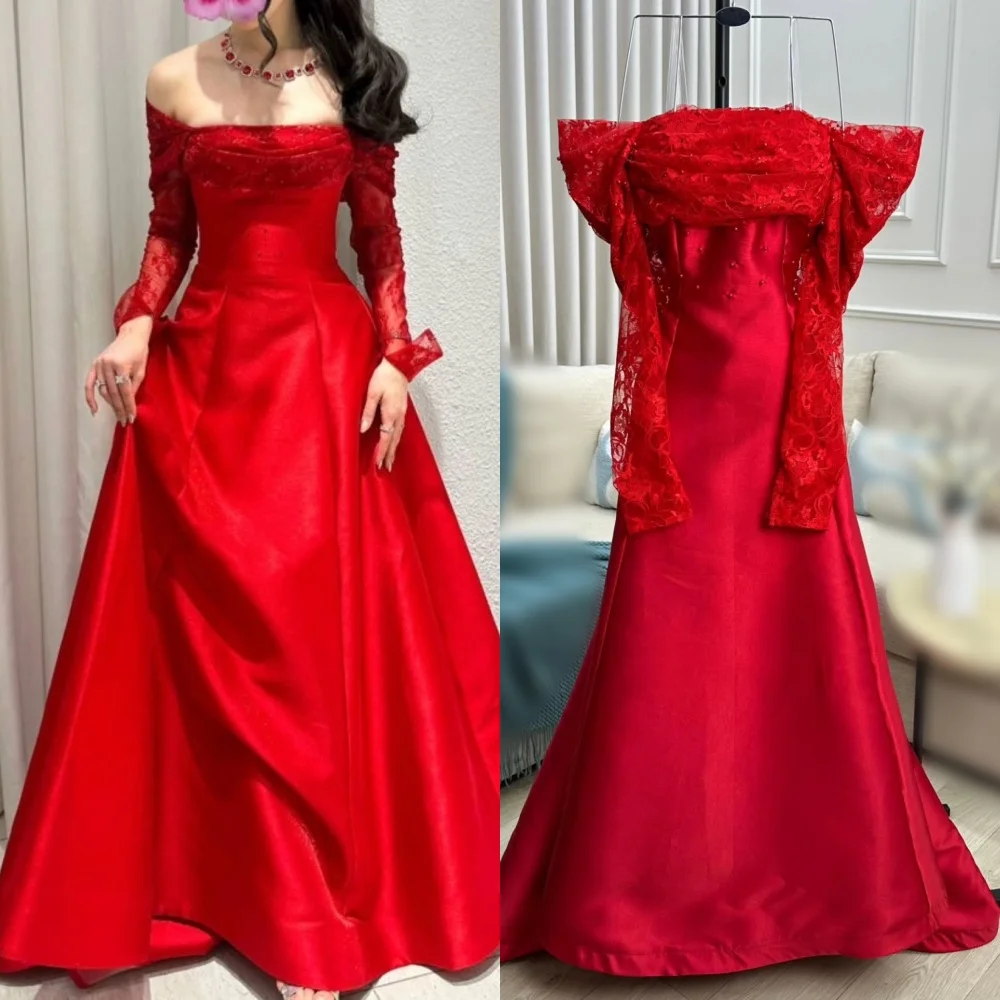 

Customized Charmeuse Lace Beading Off-the-shoulder Long Dresses Bespoke Occasion Engagement Woman Elegant Party Wedding Formal