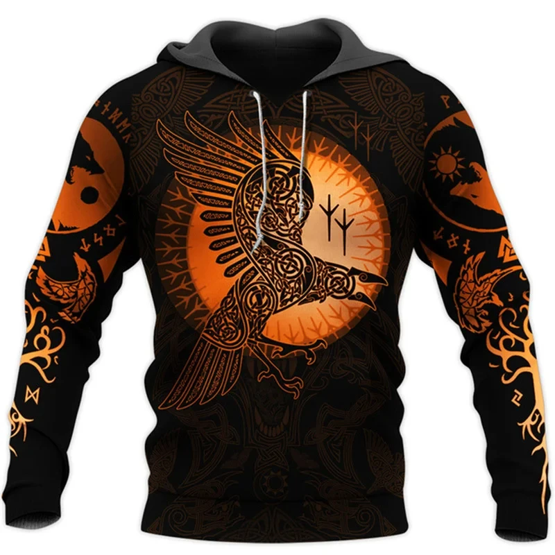 Vintage Sweatshirt Men 3D Print Viking Mythology Hooded Long Sleeve Oversized Hip Hop Hoodies kids coat