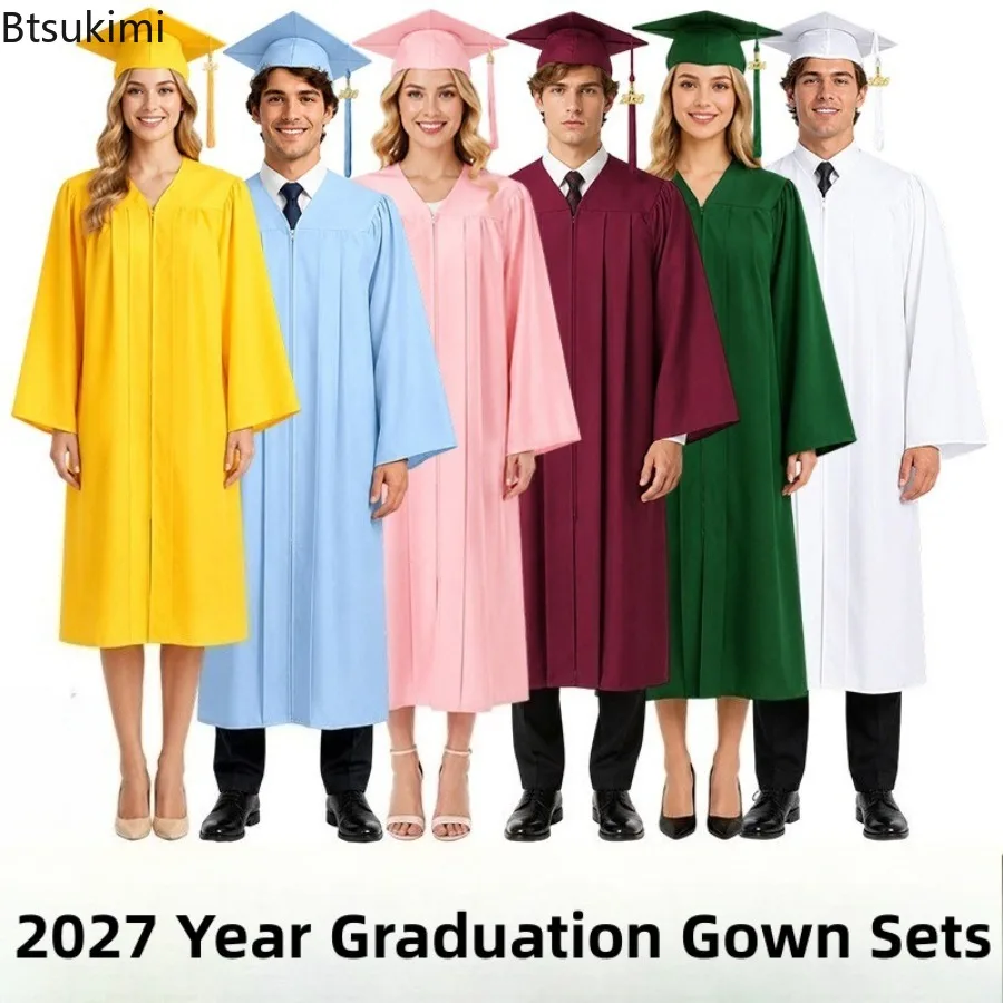 New Men and Women Graduation Costumes Tassel Charm Cap and Gown Sets Middle School High School College Graduates Uniforms Unisex