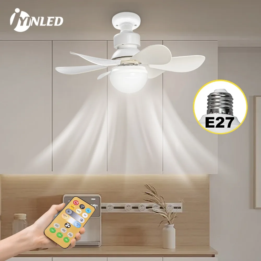 

E27 Remote Control Large Size Fan Lamp with LED Lights Dimmable Mount Light Ceiling Fans for Bedroom Living Room