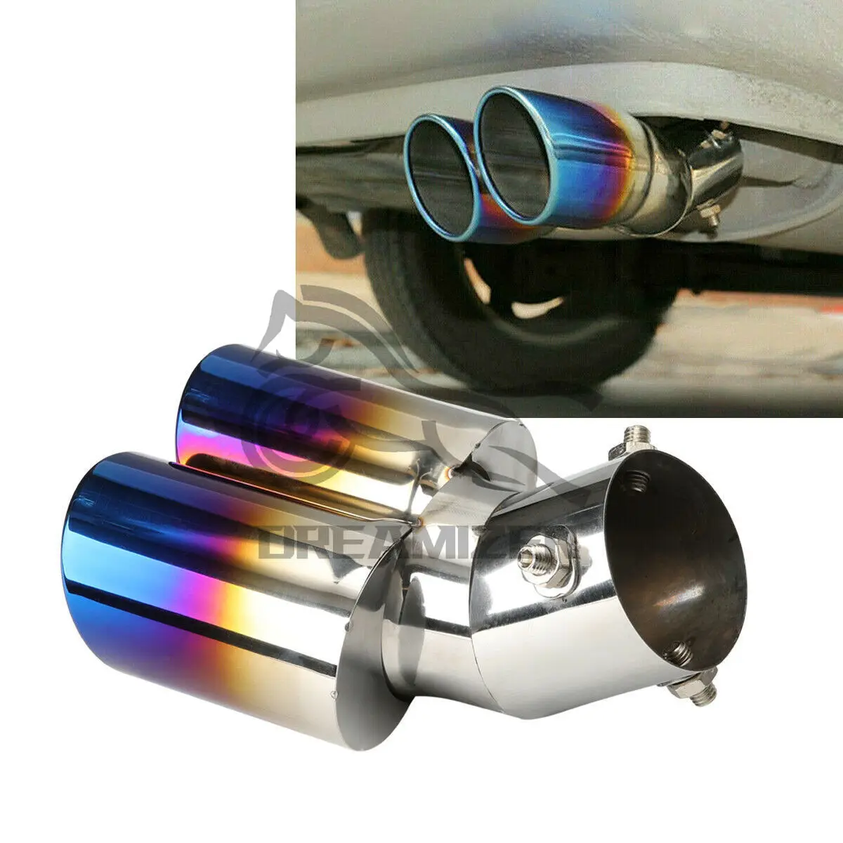 

63mm Dual Outlet Universal Car Exhaust Tip Stainless Steel Auto Muffler Tail Pipe Car Accessories for 1.5L-2.2L