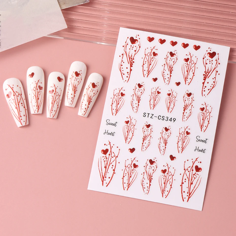 2 قطعة الحب الأحمر القلب مسمار الفن ملصق لعيد الحب ذاتية اللصق تصميم رومانسي المتزلجون زينة مانيكير اكسسوارات #6