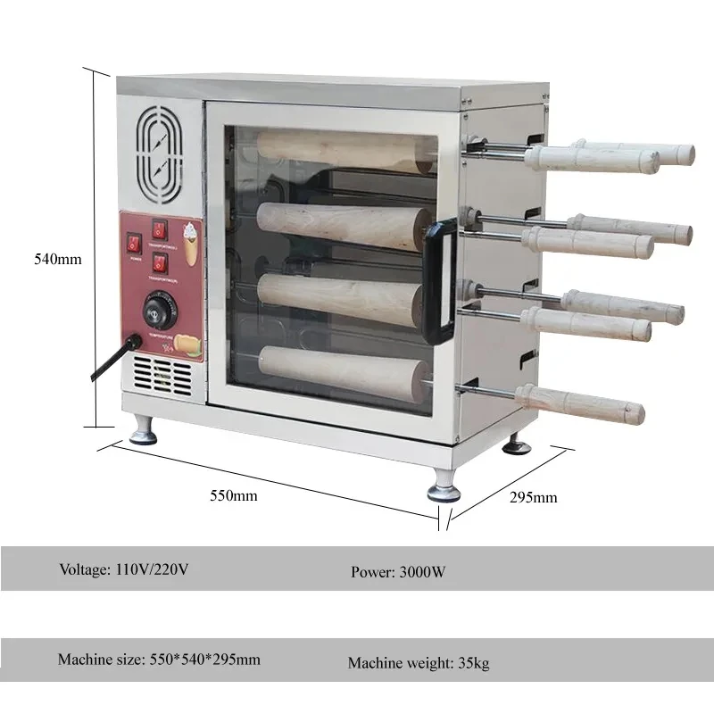 Electric Gas Chimney Cake Donut Doughnut Ice-Cream Cone Maker Hungary Chimney Bread Roll Machine