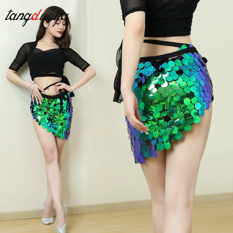 

Женская юбка для танца живота с блестками, на шнуровке, набедренный шарф, набедренная юбка для танца живота, праздничные танцевальные костюмы для сценического выступления