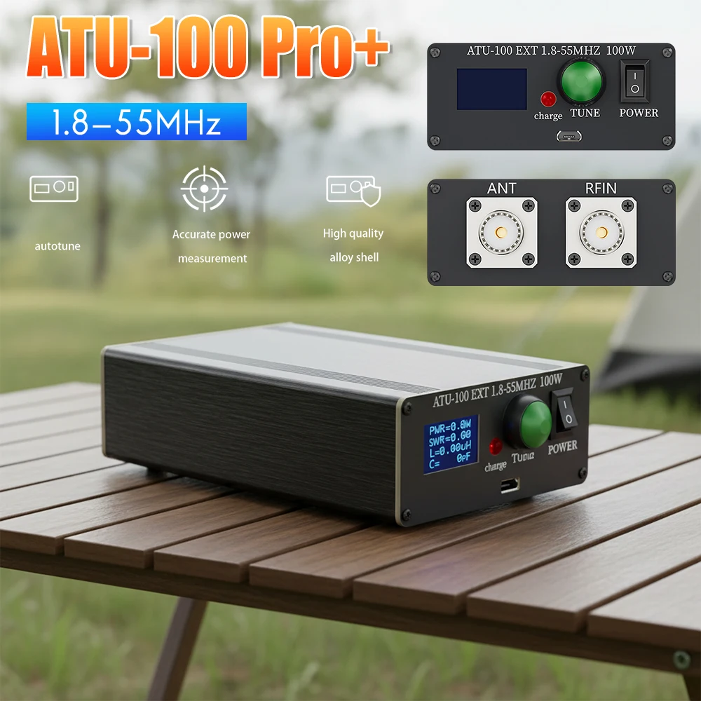 ATU-100 Pro+ Automatic Antenna Tuner 1.8-55MHz Portable HF Antenna Tuner 0.96 Inch Display Tuning Unit for Mini Radio Equipment