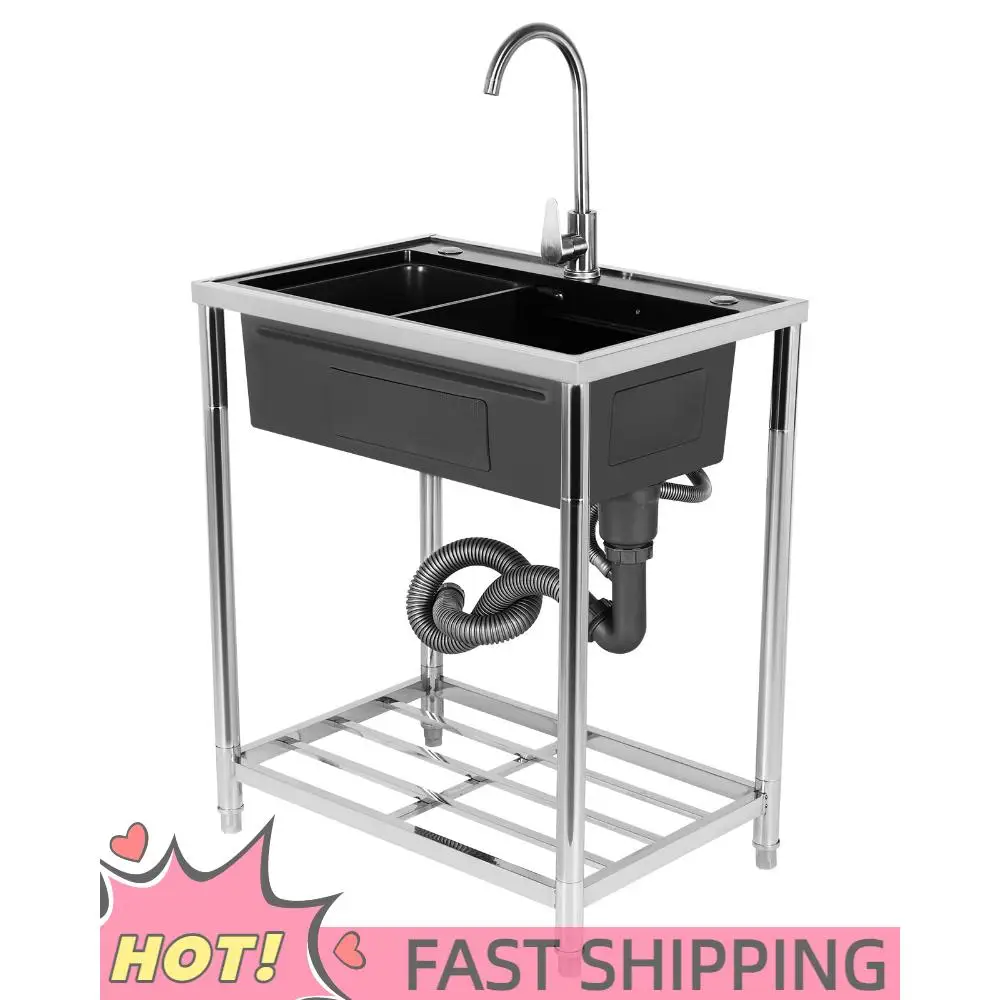 

Stainless Steel Utility Sink Adjustable Stand Freestanding Sink Rust Proof for Kitchen Bathrooms Laundry Room